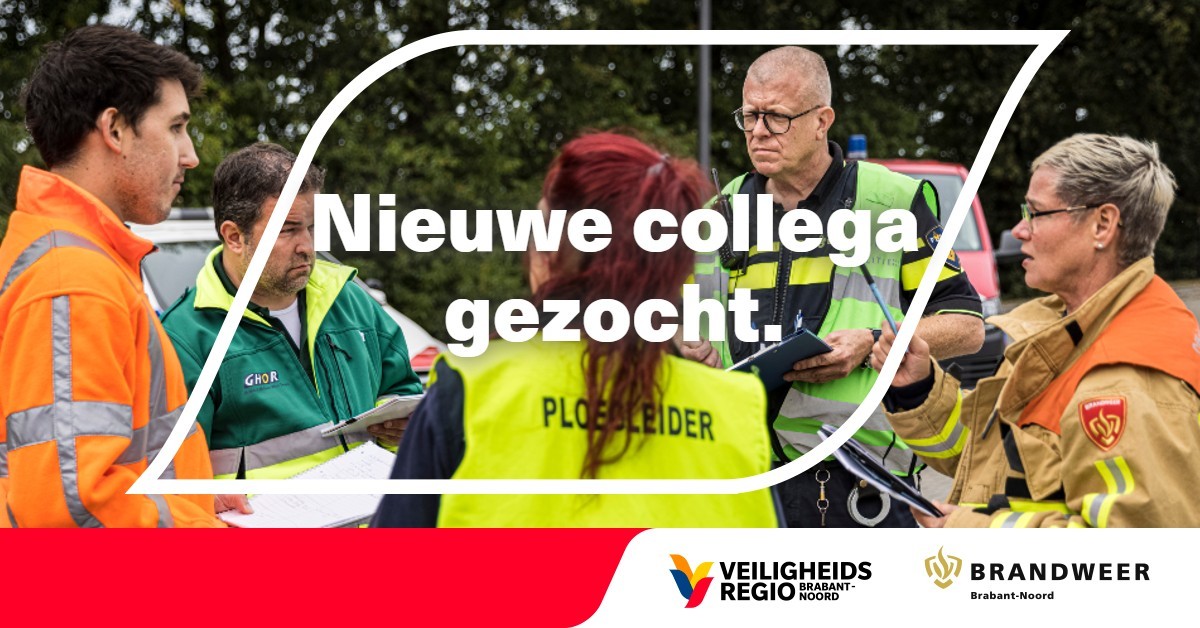 Collega's veiligheidsregio Brabant-Noord met tekst Nieuwe collega gezocht